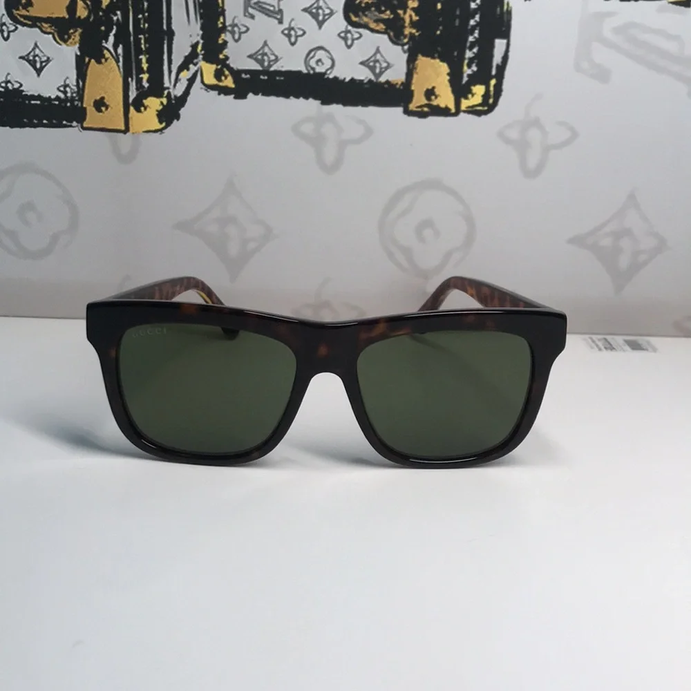 Gucci Tortoise Shell Sunglasses with Green Lenses GG0158SN 002